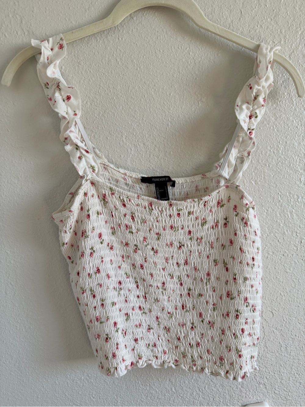 Forever 21 White Floral Top with Ruffle Straps